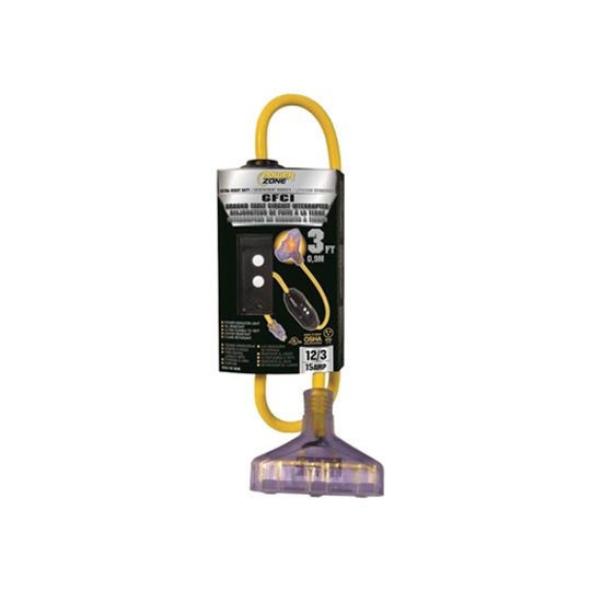 PowerZone 12/3 x 3' Gfci Adapter with 3 Outlets