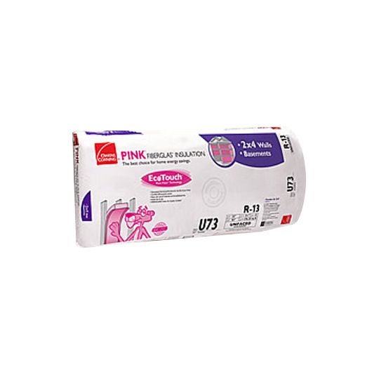 Owens Corning 3-1/2" x 23" x 93" R-13 U73 EcoTouch Pink Fiberglas Unfaced Batt Insulation with PureFiber Technology - 178.25 Sq. Ft. Bag