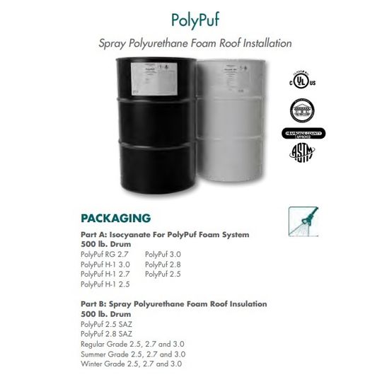 Polyglass PolyPUF 2.7 Spray Polyurethane Foam Roofing Insulation - Grade F (Fast) - Part-B