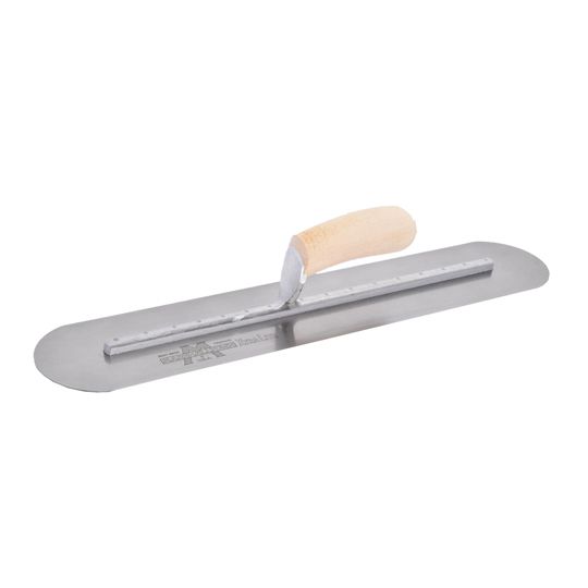 Marshalltown 18" x 4" Round End Finishing Trowel with Curved Wood Handle