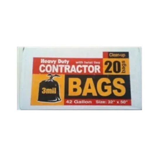 Laura Tork Wholesale 3 mil x 32" x 50" 42-Gallon Heavy Duty Contractor Trash Bags with Twist Ties - Carton of 20