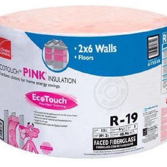 Owens Corning 6-1/4" x 23" x 39'2" R-19 RF41 EcoTouch Pink Fiberglas Kraft Faced Roll Insulation with PureFiber Technology - 75.07 Sq. Ft. Roll