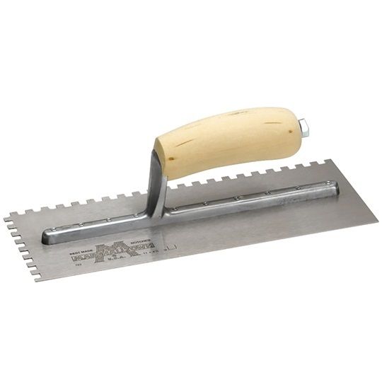Marshalltown 11" x 4-1/2" Notched Trowel with Curved Wood Handle