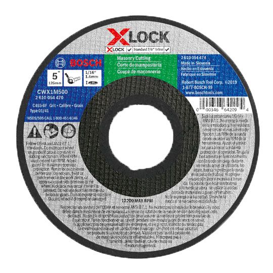 Bosch 5" x 1/16" X-lock Arbor Type 1A (Iso 41) 24 Grit Masonry Cutting Abrasive Wheel