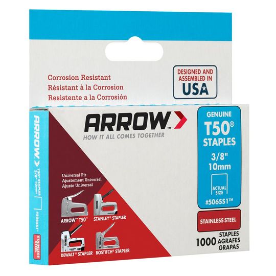 Arrow Fastener 3/8" T50 Stainless Steel Staple - Box of 1,000