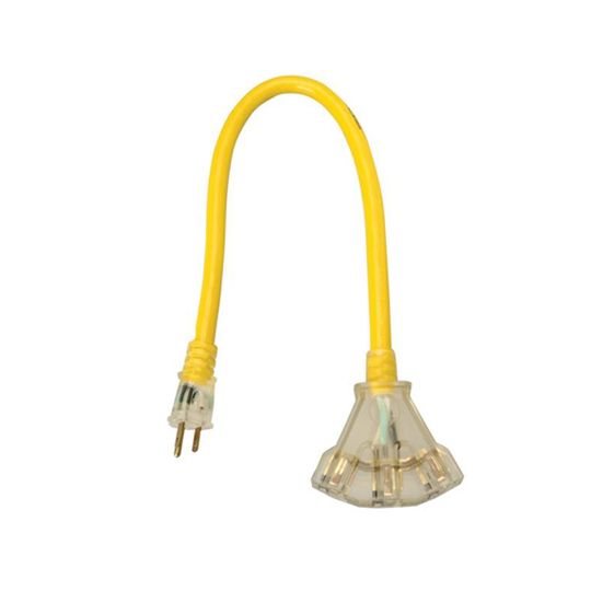 Coleman Cable 12/3 x 2' Yellow Jacket Sjtw Extension Cord with 3 Outlets & Power Block