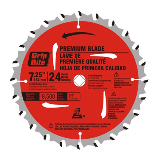 Grip-Rite 7-1/4" Carbide Tip 24-Tooth Premium Saw Blade — PRISBCT714