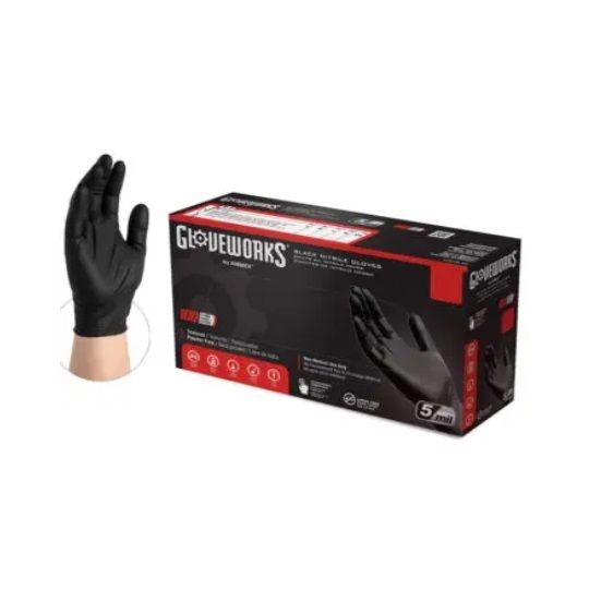 Paint Sundries Solutions Ammex GPNB48100 Black Nitrile Gloves - Xl - 100/Box