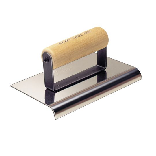 Kraft Tool 6" x 6" Stainless Steel Cement Edger with Wood Handle - 1/2" Radius