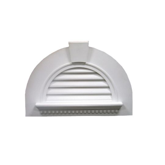 Fypon Molded Millwork 29" x 41-5/8" Decorative Half-Round Louver with Dentil Trim and Keystone