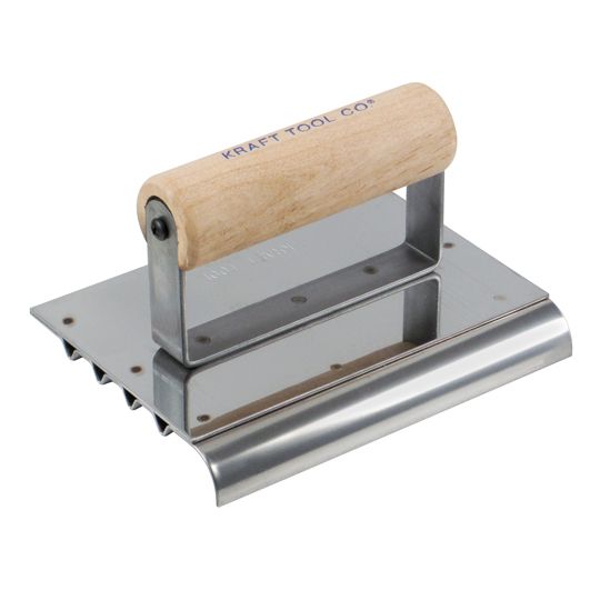 Kraft Tool 4-1/2" x 6" Safety Step Edger/Groover with Wood Handle - 1/2" Radius