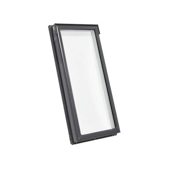 Velux Fixed Deck-Mounted Skylight with Aluminum Cladding, Tempered Low-E3 Glass & White Solar Light Filtering Blind