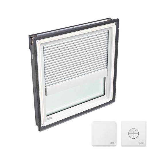 Velux Fixed Deck-Mounted Skylight with Aluminum Cladding, Laminated Low-E3 Glass & White Solar Room Darkening Blind — VELFSS062004CS00