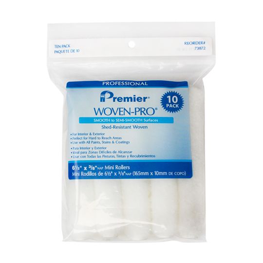 Premier Paint Roller 6-1/2" x 3/8" Nap Woven-Pro Mini Rollers - Smooth to Semi-Smooth - Pack of 10