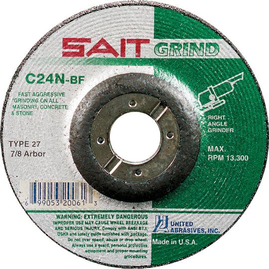 United Abrasives (20061) 4-1/2" x 1/4" x 7/8" C24N Type 27 Concrete Grinding Wheel Ds