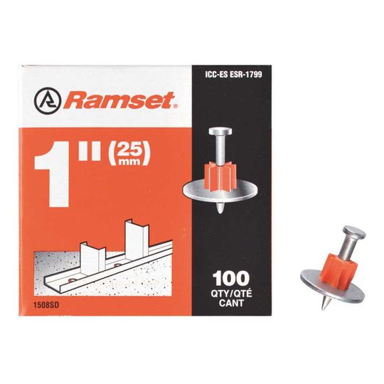Grabber Construction Products .145" x .300" x 1" Ramset Pins with Metal Washer - Box of 100