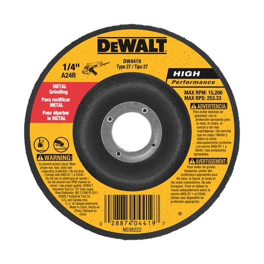 DeWalt 4-1/2" x 1/4" x 5/8" Type 27 Hp Metal Grinding Wheel