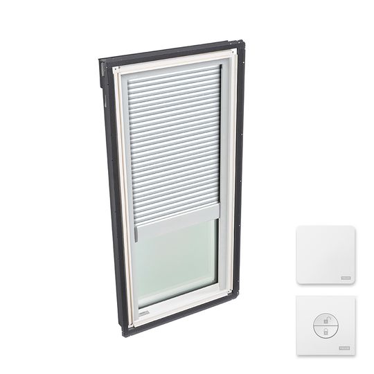 Velux Fixed Deck-Mounted Skylight with Aluminum Cladding, Laminated Low-E3 Glass & White Solar Room Darkening Blind — VELFSM042004CS00