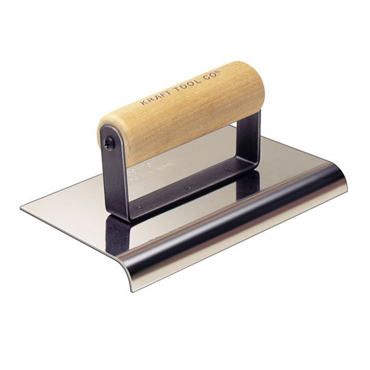 Kraft Tool 6" x 6" Stainless Steel Cement Edger with Wood Handle - 1/8" Radius