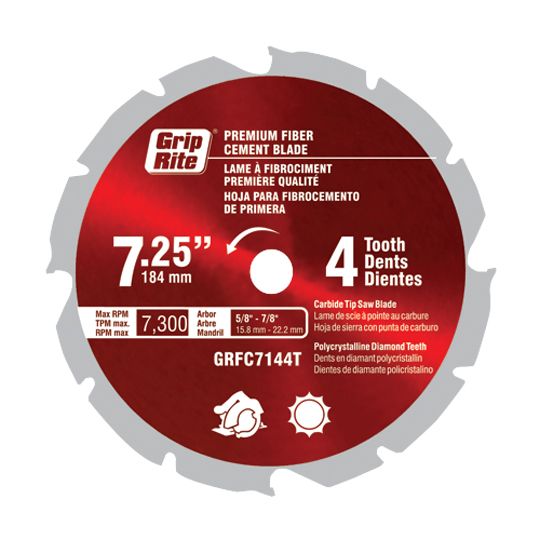 Grip-Rite 7-1/4" Premium Fiber Cement Diamond (Pcd) Blade