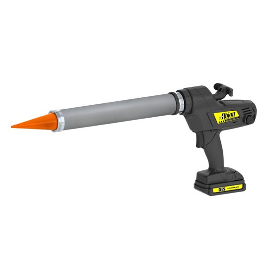 Albion Dispensing Solutions 20 Oz. Cordless Sausage Gun with Teflon Barrel and Orange Cone Nozzles - 18 Volt