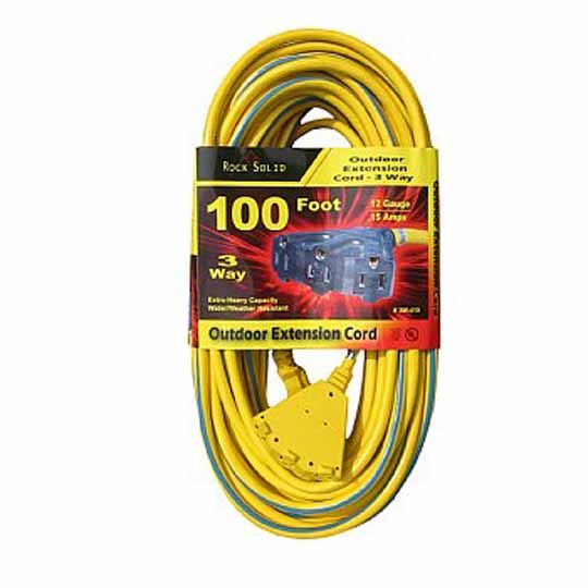 C&R Manufacturing 100' 12/3 Gauge Triple Tap Extension Cord — CRMPC1003W419