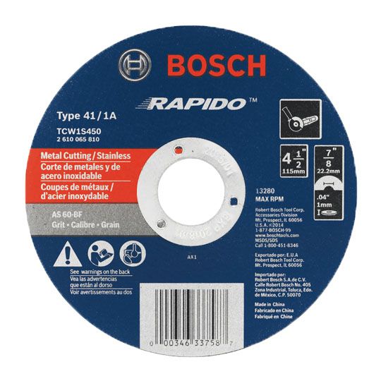 Bosch 4-1/2" x .04" x 7/8" Iso 41 6- Grit Rapido Fast Metal/Stainless Cutting Abrasive Wheel