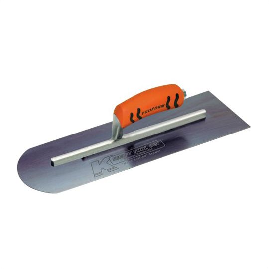 Kraft Tool 16" x 4" Round Front/Square Back Blue Steel Cement Trowel with ProForm Soft Grip Handle