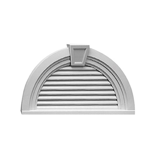 Fypon Molded Millwork 36" x 18" Decorative Half-Round Louver with Decorative Trim & Keystone