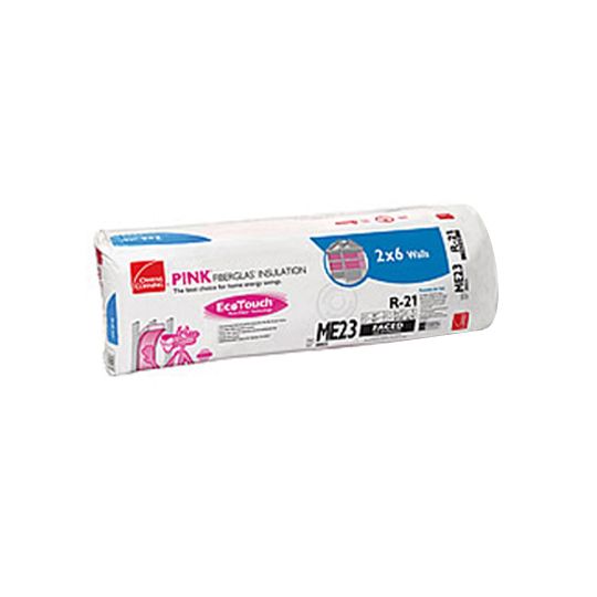 Owens Corning 15" x 93" R-21 ME23 EcoTouch Pink Fiberglas Kraft Faced Insulation with PureFiber Technology - 67.81 Sq. Ft. Bag
