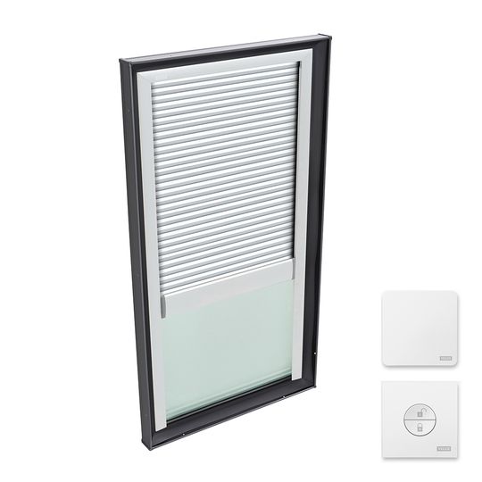 Velux Fixed Curb-Mounted Fixed Skylight with Aluminum Cladding, Laminated Low-E3 Glass & White Manual Room Darkening Double Pleated Blind