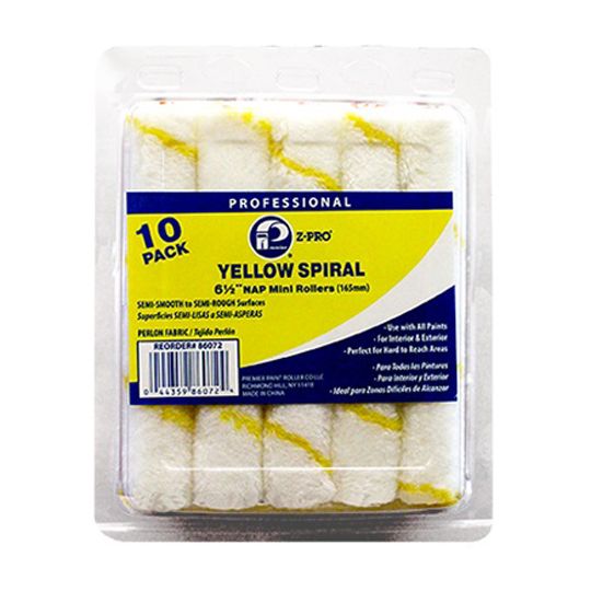 Premier Paint Roller 4" Yellow-Spiral Mini-Roller - 10 per Pack