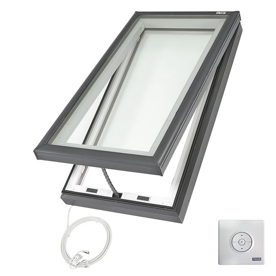 Velux Electric "Fresh Air" Curb-Mounted Skylight with Aluminum Cladding & Laminated Low-E3 Glass — VELVCE22342004
