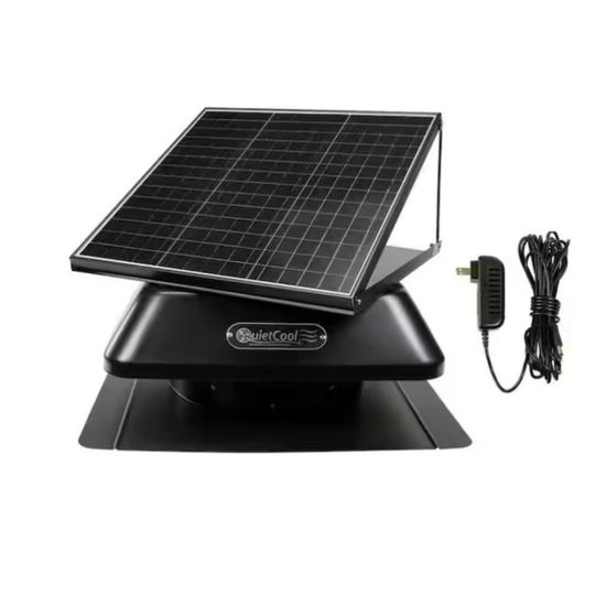 QuietCool 40-Watt Hybrid Solar/Electric Powered Roof Mount Attic Fan with Included Inverter for Nighttime Cooling