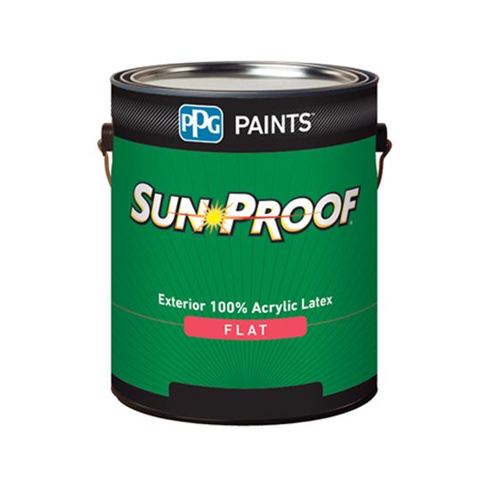 PPG Industries (72-110) Sun-Proof Exterior House and Trim Flat Latex 100% Acrylic with White & Pastel Base - 5 Gallon Pail
