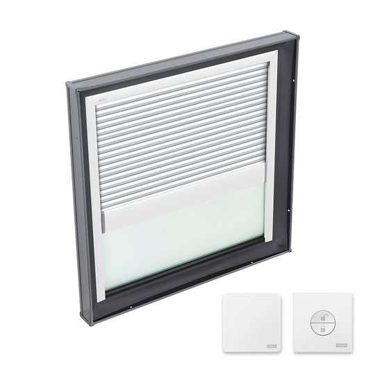 Velux Fixed Curb-Mounted Skylight with Aluminum Cladding, Laminated Low-E3 Glass & White Solar Room Darkening Blind — VELFCM46462004CS