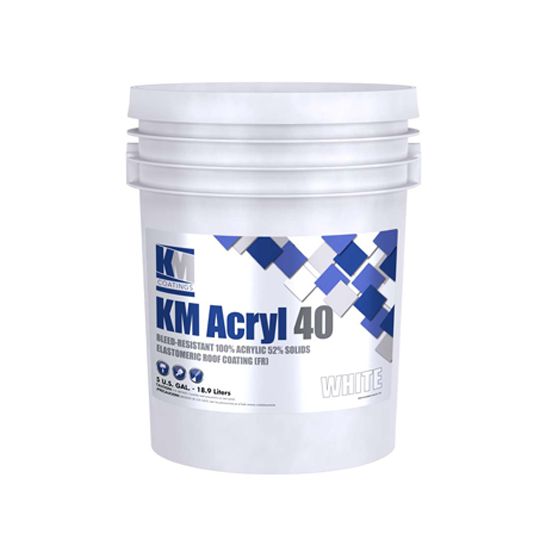 KM Coatings Acryl 40 Bleed-Resistant Elastomeric Roof Coating - 5 Gallon Pail