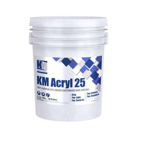 KM Coatings Acryl 25 Water Based Elastomeric Roof Coating - 5 Gallon Pail