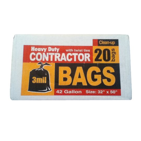 LTW Supply 3 mil 32" x 50" 42 Gallon Heavy Duty Contractor Trash Bags with Twist Ties - Box of 20