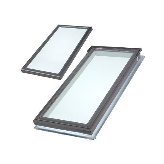 Velux Fixed Deck-Mounted Skylight with Aluminum Cladding, Tempered Low-E3 Glass & White Venetian Blind