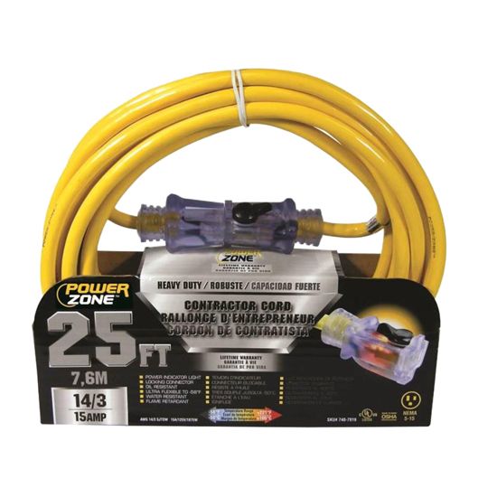 PowerZone 14/3 25' Lighted Extension Cord