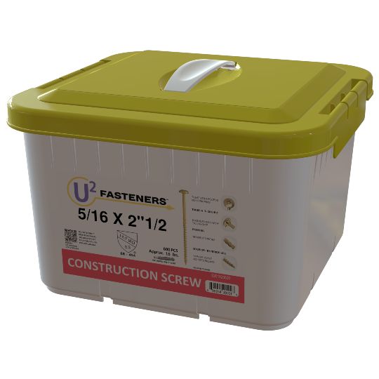 U2 Fasteners #5/16 Construction Screws, T-30 U-bit, Tapper Point, Washer Head with Talon Grip — U2S20102500B