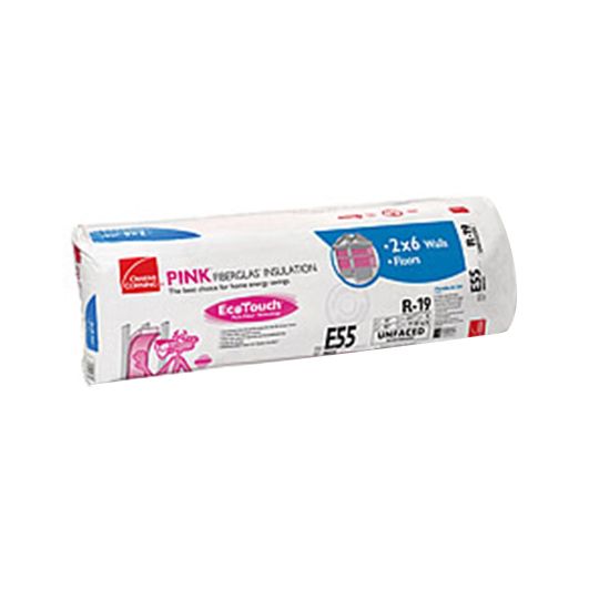 Owens Corning 6-1/4" x 15" x 93" R-19 E55 EcoTouch Pink Fiberglas Unfaced Batt Insulation with PureFiber Technology - 77.50 Sq. Ft. Bag