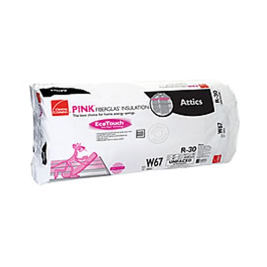 Owens Corning 24" x 48" R-30 W67 EcoTouch Pink Fiberglas Unfaced Batt Insulation with PureFiber Technology - 80 Sq. Ft. Bag