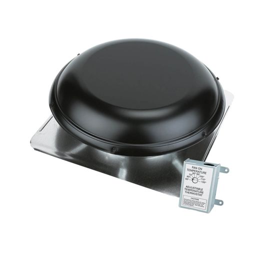 Air Vent Power Attic Ventilator Roof-Mount Metal with Thermostat Power Cool - 1170 Cfm — Ventilation and Drainage — AIRRV26BKMT