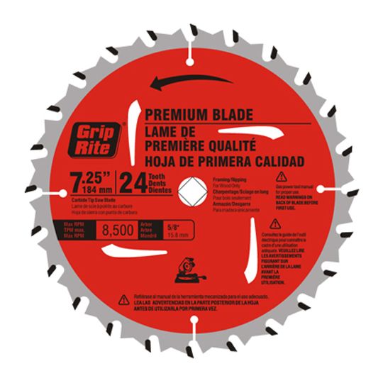 Grip-Rite 7-1/4" Carbide Tip 24-Tooth Premium Saw Blade — PRIGR71424T