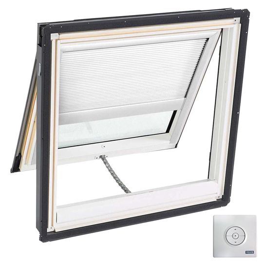 Velux Manual "Fresh Air" Deck-Mounted Skylight with Aluminum Cladding, Laminated Low-E3 Glass & White Venetian Blind — VELVSS062004PA00