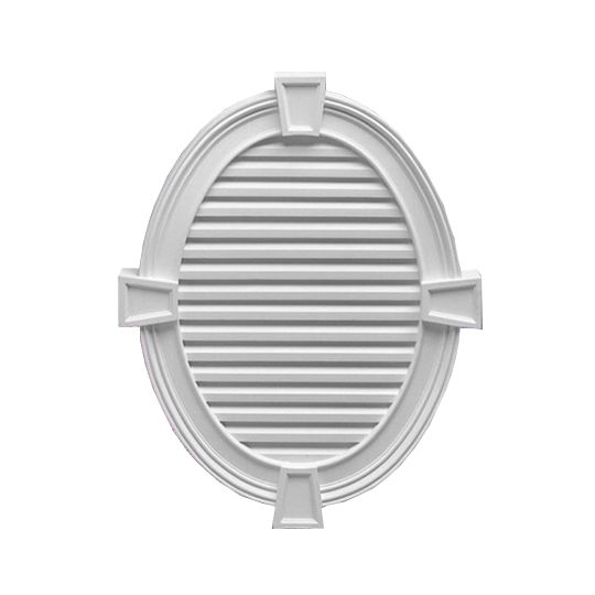 Fypon Molded Millwork 28" x 35" Oval Vertical Louver Vent with Decor Trim and Keystone