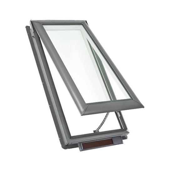 Velux Solar Powered "Fresh Air" Curb-Mounted Skylight with Aluminum Cladding, Laminated Low-E3 Glass & Grey Solar Room Darkening Blind