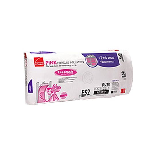 Owens Corning 3-1/2" x 23" x 93" R-13 E52 EcoTouch Pink Fiberglas Kraft Faced Batt Insulation with PureFiber Technology - 148.54 Sq. Ft. Bag
